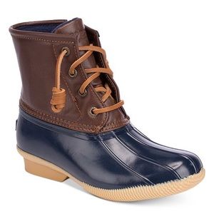 Sperry Saltwater Boots size 2 navy/brown leather
